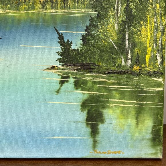 Vintage Thelma Stobie Oil Painting Lake & Mountain Landscape Canadian Nature Art - Picture 8 of 12